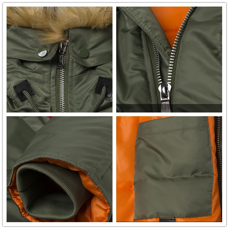 2023 Winter N3B puffer men long Куртка аляска coat military fur hood warm tactical bomber army korean thick parka 6