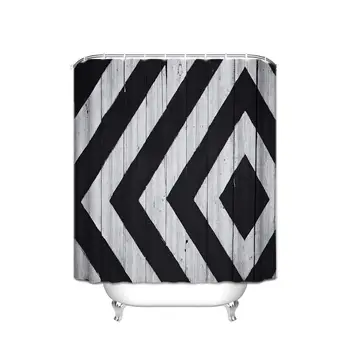 

Shower Curtain Fabric with Hooks for 72X80Inch Black Gray Triangle Wooden Board