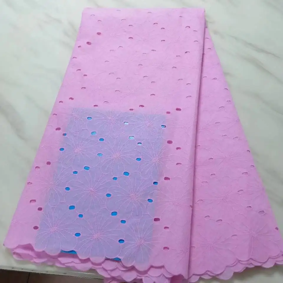 

5Yards/pc New fashion pink african cotton fabric flower embroidery swiss voile dry lace for clothes BC99-4