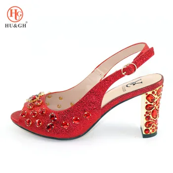 

2020 Latest Red Italian Fashion Lady High Heels Shoes Luxury Sandals For Party African Women Wedding Sandals Without Bag Set