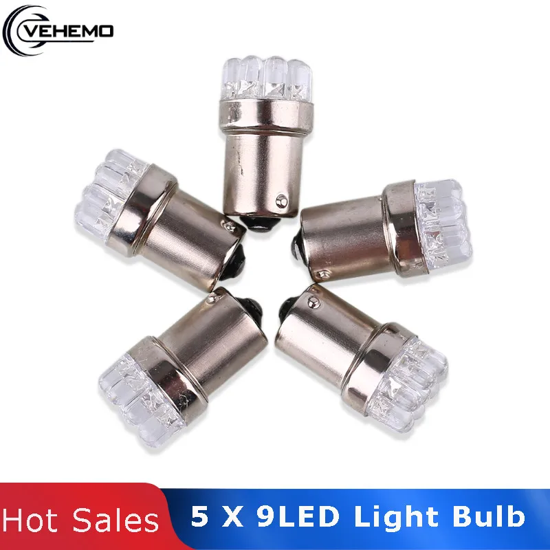 

Vehemo 5Pcs R5W BA15S Auto Car Signal Light 9 LED Bulb Lighting Replacement LED Lighting Lamp Tail White Universal Durable