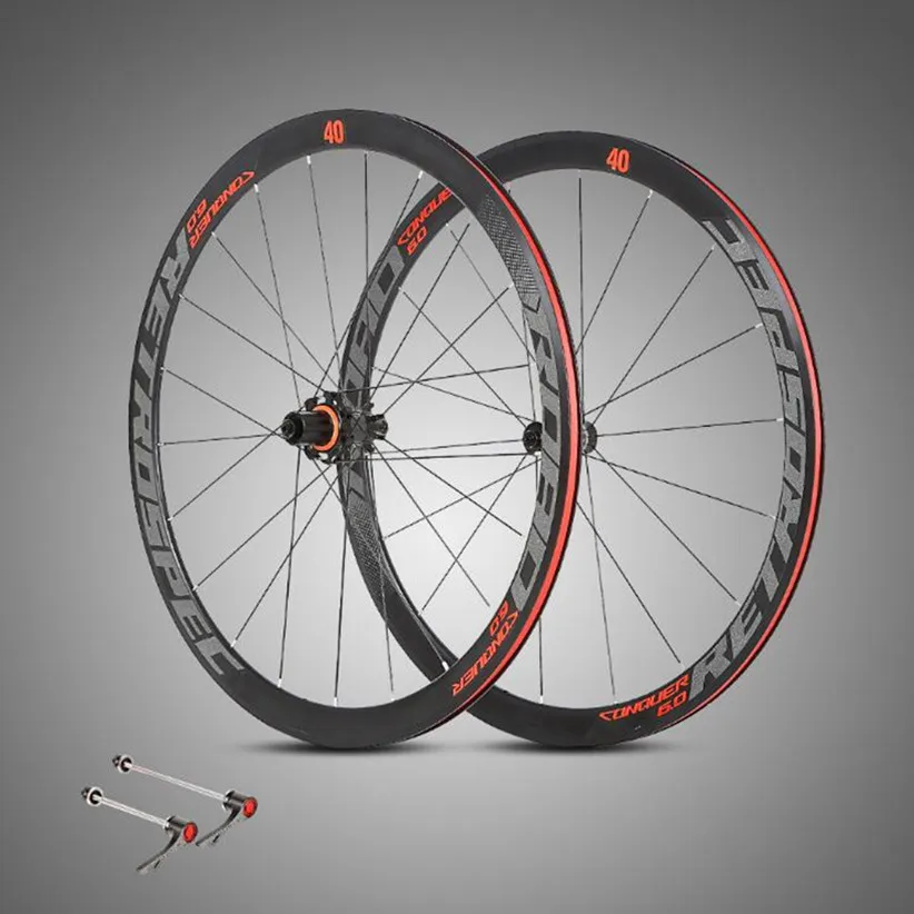700C Road Bike Bicycle Ultra-light Aluminum Alloy Wheelset Sealed Bearing Carbon Fiber Hub Colorful Reflective Wheels 40mm Rim