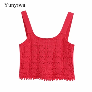 

New women fashion mesh red knitting crochet sweater female solid casual slim Suspender knitted sweater chic tops S266