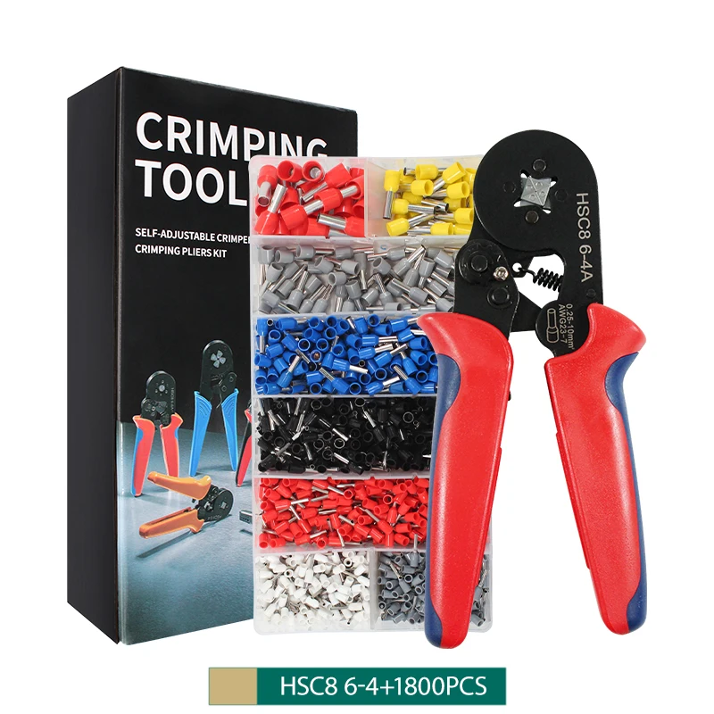 HSC8 6-4+ 1200/1800 шт саморегулирующиеся мини-типа обжимные плоскогубцы 0,25-10 мм2 прямые немецкие плоскогубцы ручные инструменты плоскогубцы Набор - Цвет: HSC8 6-4 And 1800Kit