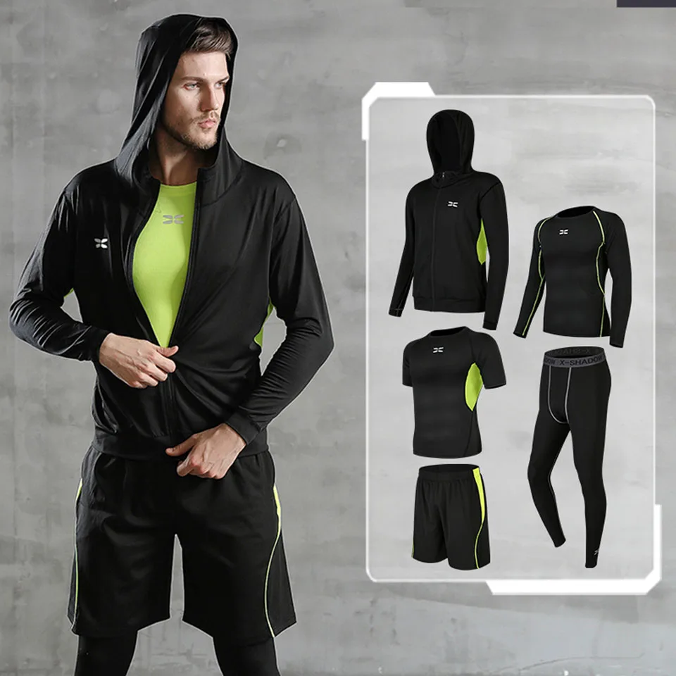 

5 Pcs/Set Men's Tracksuit Sports Suit Gym Training Compression Clothes Running Jogging Golf Sport Wear Exercise Workout Tights