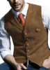 Gilet d'affaires pour homme, vert militaire, veste en laine douce à carreaux, gilet d'affaires Tweed pour meilleur homme pour fête, mariage, décontracté ► Photo 1/6