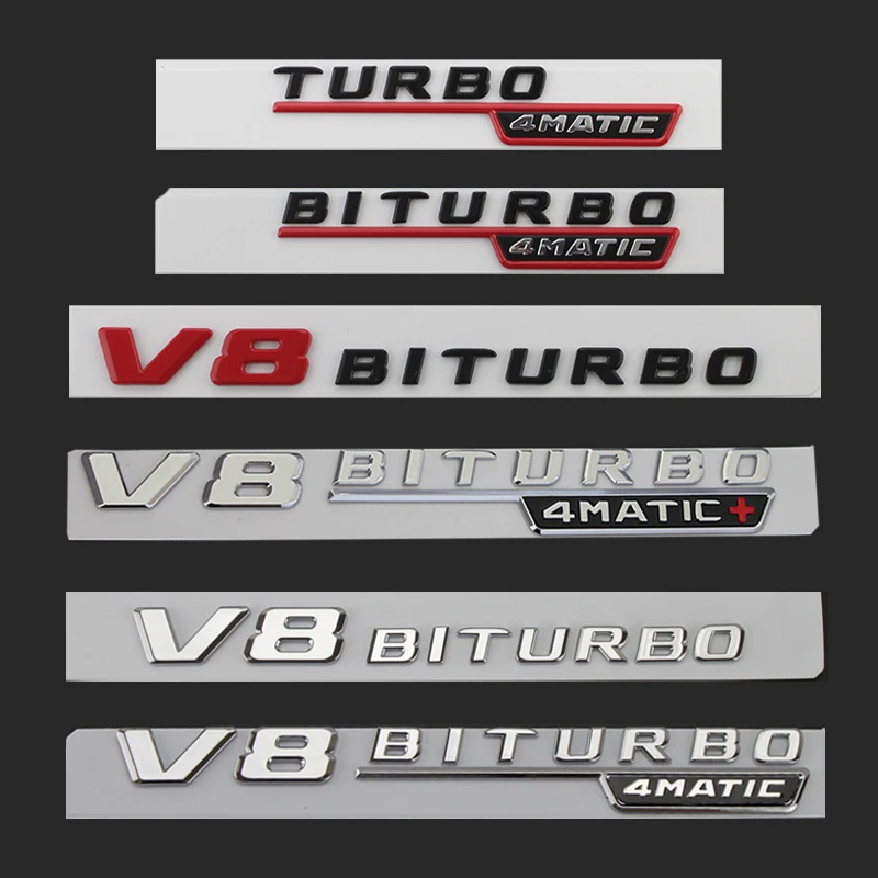 3D Письмо Эмблема для Mercedes Benz AMG V12 V8 BITURBO 4matic+ турбо 4matic стайлинга автомобилей крыло багажник Стикеры хром черный, красный