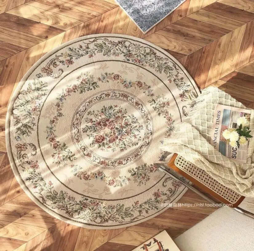 European Embroidered Nordic Round Tea Table Area Carpet For Living Room Yoga Rugs Study Room Computer Table Mattress Mat Tapis 5