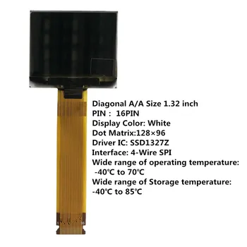 

1.32 inch OLED display white light LCD screen 128X96 resolution 16PIN driver SSD1327Z dot matrix module
