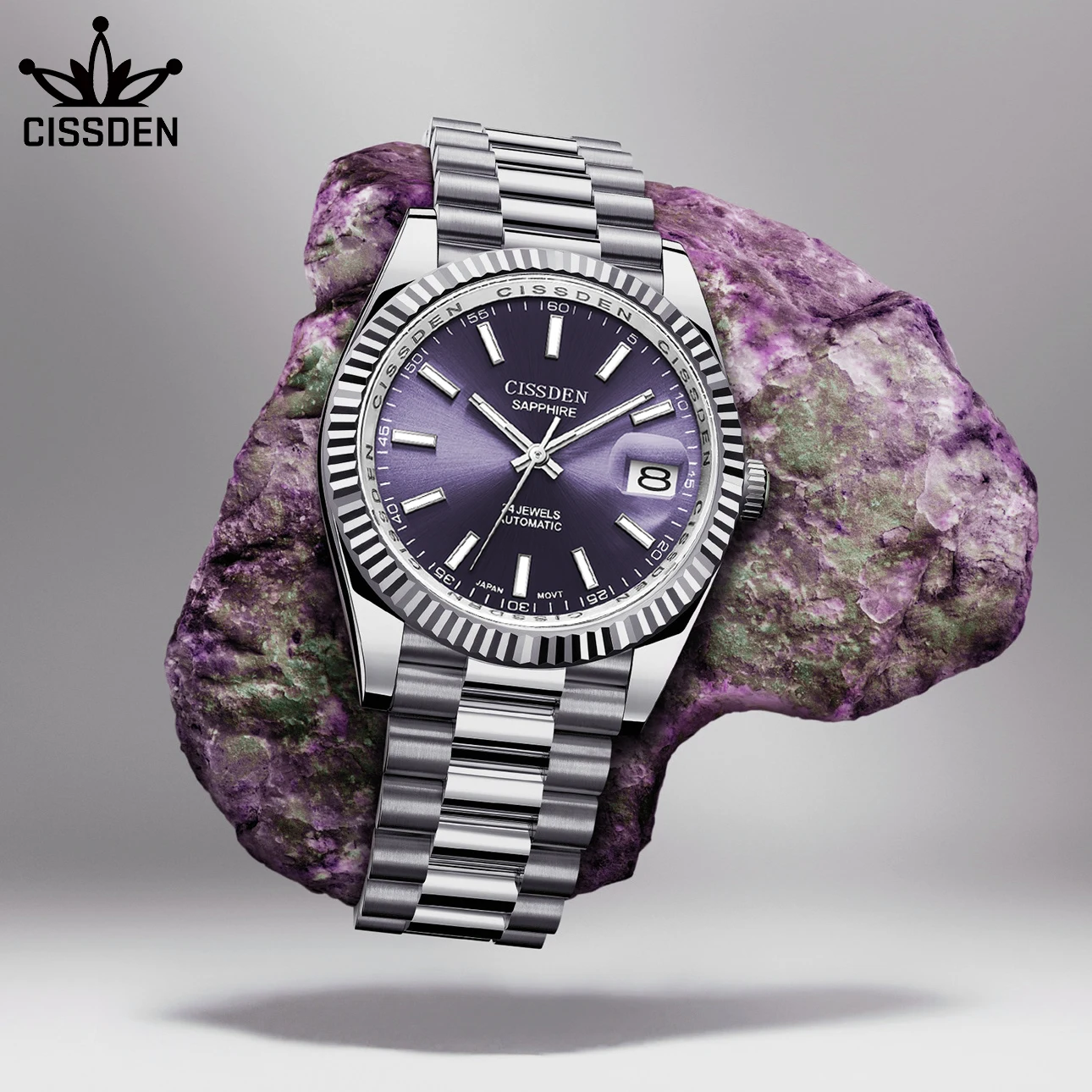 CISSDEN 40mm New Men's Mechanical Watch Sapphire Stainless Steel Automatic Waterproof Business Watch Men Relogio Masculino 2021