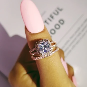 

rose gold color 925 sterling silver wedding ring set for women bride Engagement fashion Jewelry Bands eternity gift moonso R4830