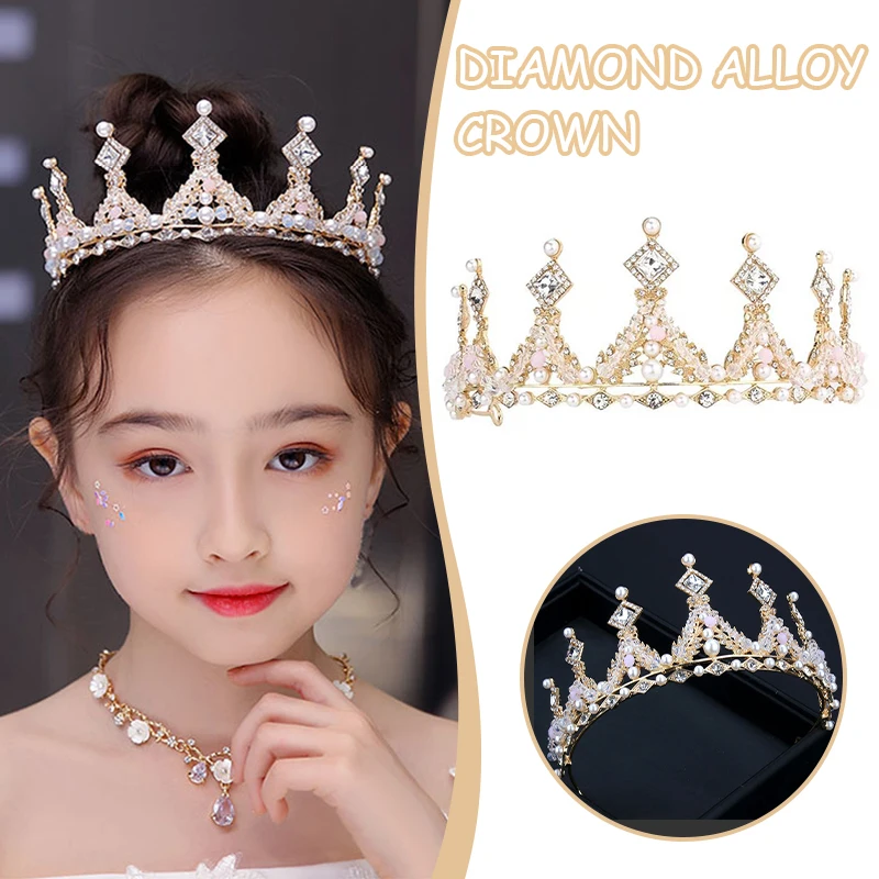 

Vinatge Royal Crown Hair Hoop Glittery Rhinestone Beaded Tiaras Adjustable Alloy Hair Accessories for Kids Girls Women LL@17