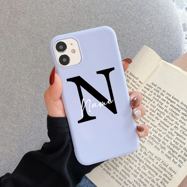 Flowers Diy For iphone 11 12 13 Pro Mini Phone Case Custom Capital Letters Name For X XS Max XR 7 8 Plus SE New Silicone Cover Lpurple diy name Hei
