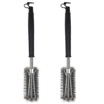 

2Pcs Grill Cleaning Brush Barbecue Brushes BBQ Tool Grill Brush Stainless Steel Wire Brushes Three Heads Cooking BBQ Cleaning To