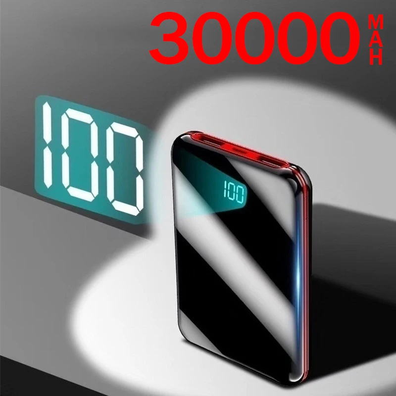 Power Bank Mini 30000mAh Portable Phone Battery Mirror Screen Digital Display Ultra-thin Outdoor Travel Charger | Электроника