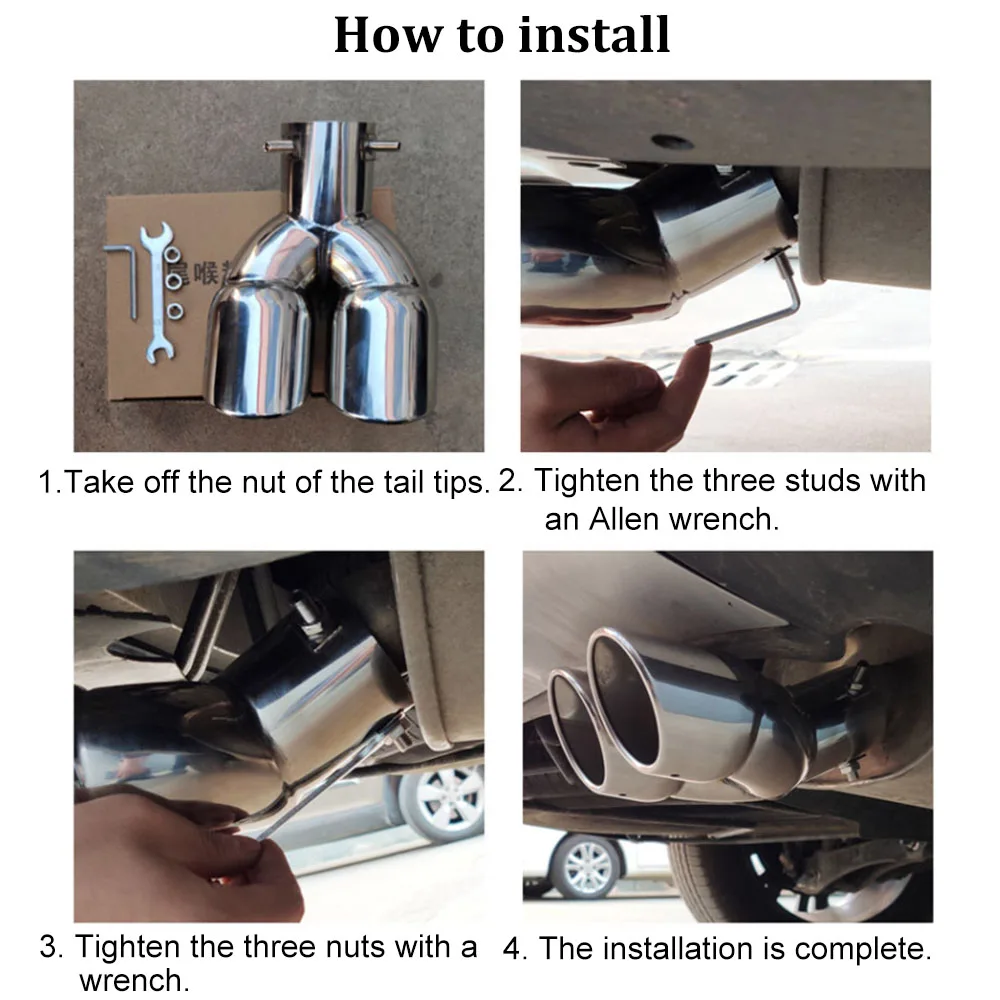 Universal Exhaust Pipe Bending Muffler Stainless Steel Tail Pipe Dual Outlet Nozzle Curved Throat Modification Car Accessories
