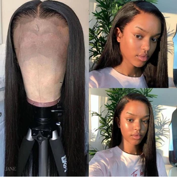 

Natural Black Straight Remy Lace front wig Natural Hairline Adjustable Strap PU Silk Base wig For Black Women With Baby Hair