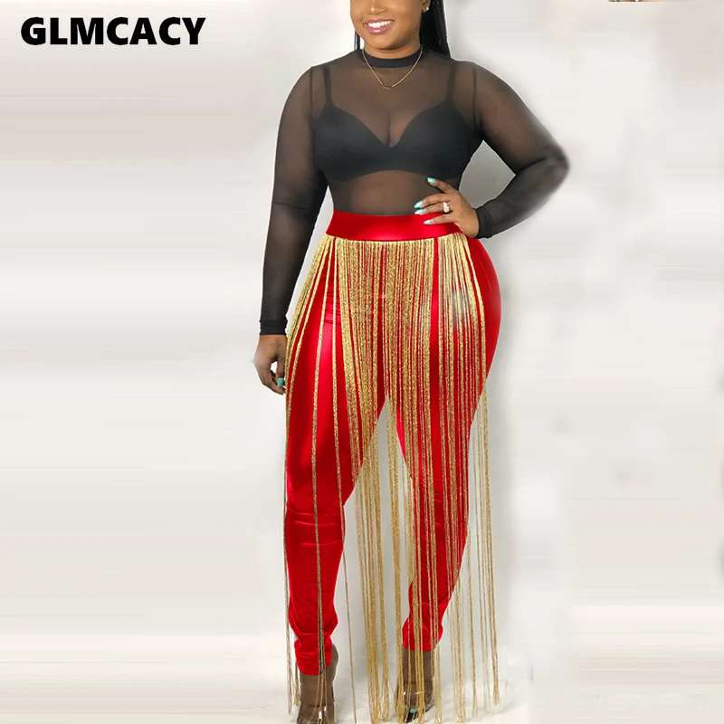 

Women PU Leather Tassel Pants Fall Winter PU Pants Ladies Trousers Club Party Dancer Pants Skinny Pencil Streetwear