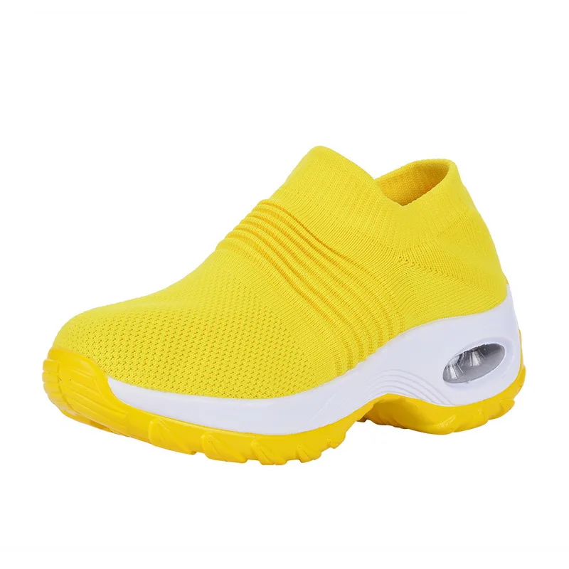 Vertvie/Женская обувь на платформе; повседневная обувь на шнуровке; дышащие кроссовки на танкетке; Deportivas Mujer; черные кроссовки; женская трикотажная обувь - Цвет: yellow