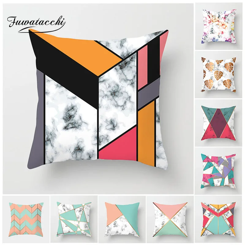 Fuwatacchi Geometric Cushion Cover Marble Rose Gold Line Patchwork Pillow for Home Sofa Chair Plaid Decorative Pillowcases | Дом и сад