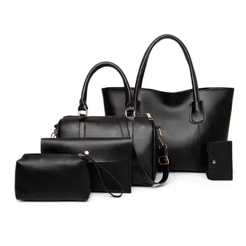 

5pcs/set Leather Women Shoulder Handbag Pure Color Large Clutch Card Bags