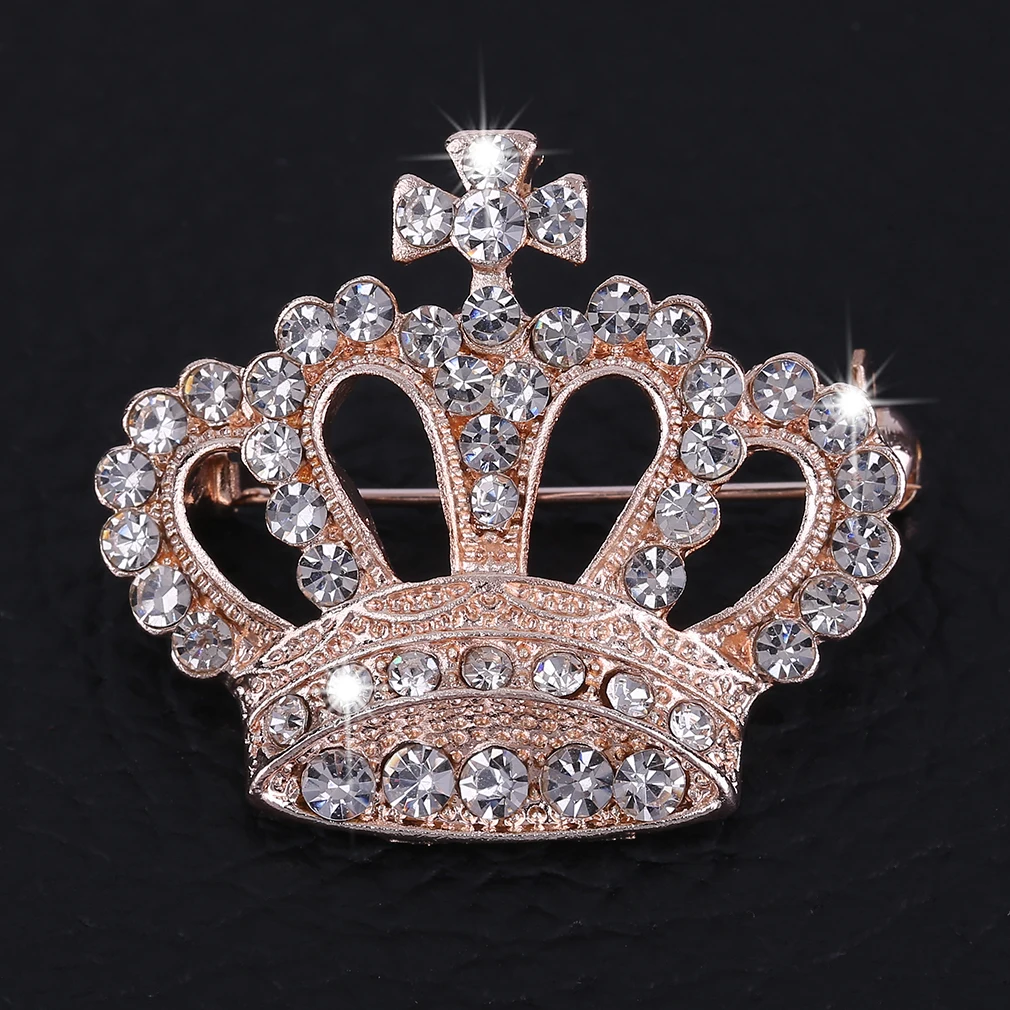 

Hot! Charming Imperial Crown Shape Woman Brooches Pins Wedding Crystal Crown Shirt Collar Brooch
