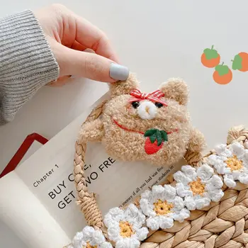 

Cute Strawberry Bear Protective Cover Plush Case Sleeve for Airpods Pro Headset