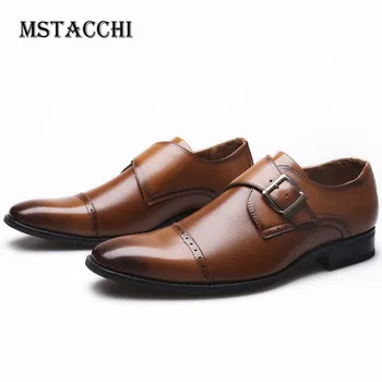 

MStacchi Office Style Solid Color Metal Decoration Buckle Strap Men's Wedding Shoes Pointed Toe Low-Top Wearproof Casual Shoes
