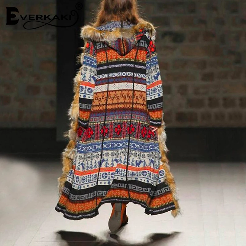 Promo  Everkaki Boho Fur Thick Coat Jackets Women Winter Chic Ladies Loose Vintage Bohemian Long Coats Jac