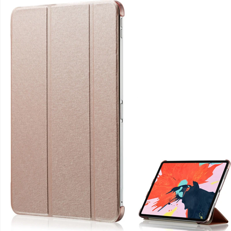 

Ultra-thin Silk Grain Shell For IPad Pro 11 Inch 2018 Protective Case Holder Smart PU Leather Trifold Stand Hard Back Cover 2yw