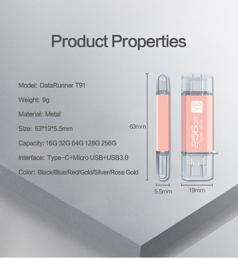 DataRunner OTG USB флеш-накопители USB3.0& type-C& Micro usb флеш-накопитель 16 ГБ 32 ГБ 64 ГБ 128 ГБ 256 ГБ 3 в 1 Флешка флеш-накопитель