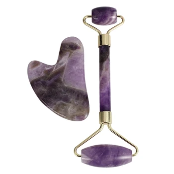 

Amethyst Facial Roller Scraping Tool Set Facial Neck Massage Natural Stone Jade Roller Weight Loss Anti-Wrinkle Cellulite Beauty