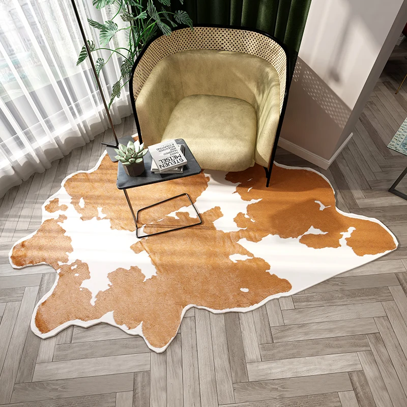 Ковер из искусственной коровьей кожи для спальни, ковры из искусственного меха, гостиная, искусственный бархат, диван, прикроватный коврик, нескользящий натуральный для чистки ковров, для дома