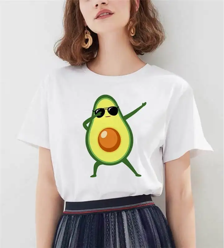 Kawaii/футболка с коротким рукавом и мультяшным авокадо, женская модная футболка, Harajuku, повседневная одежда с графическим рисунком, топы, женские футболки - Цвет: 1