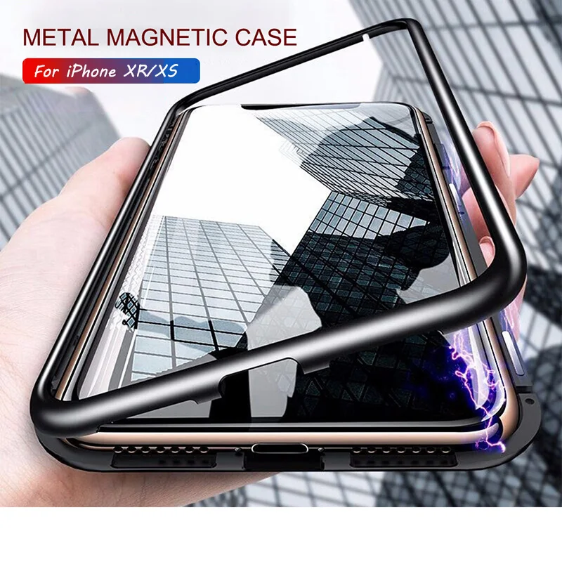 

Magnetic Adsorption Metal Phone Case for IPhone XR XS XSMax Magnet Cover Glass Cover with Metal Frame for IPhone 6/6s/7/8 Plus 6
