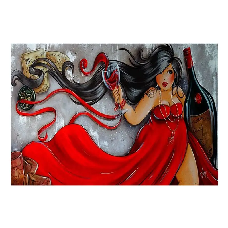 

Red Wine Girl 5D round Shaped Diamond Painting Embroidery Needlework Rhinestone Crystal Cross Craft Stitch Kit