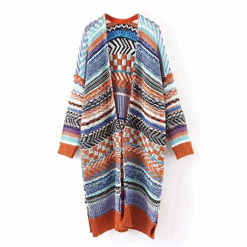 

TEELYNN long cardigan boho women sweater 2019 autumn winter ethnic stripe long sleeve warm coat boho knitted sweaters outwear