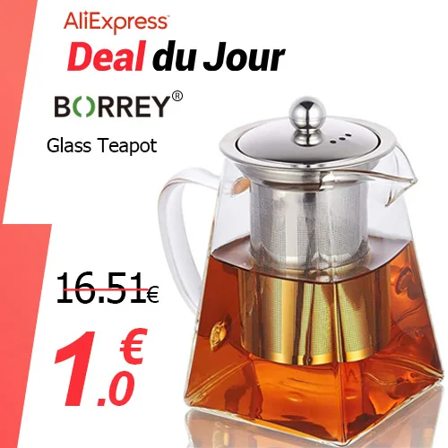 BORREY Square Heat Resistant Glass Teapot With Stainless Steel Infuser Filter Puer Tea Kettle Clear Glass Tea Pot Cup Tea Sets
