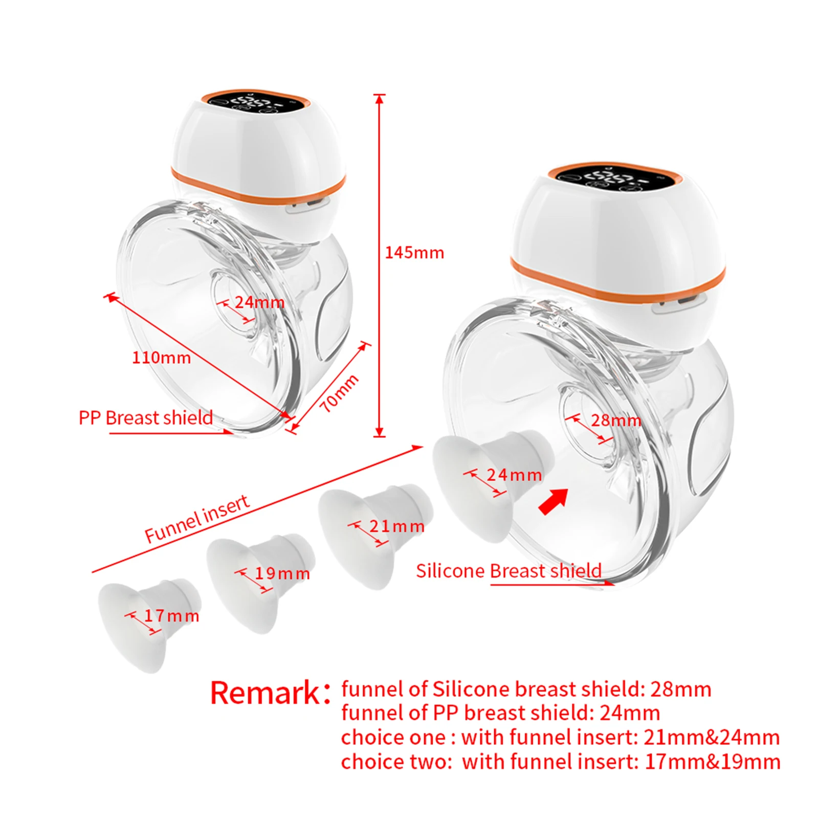 Wearable Breast Pump Hands Free Electric Breastpump Slient Breastfeeding Pump Conversion Funnel Insert Milk Collector