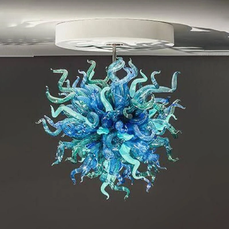 

Luxury Crystal Blue and Green Glass Chandelier with Led Lights Hand Blown Venetian Glass Pendant Lights