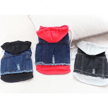

2020 Spring Pet Dog Hoodie Denim Dog Jacket for Small Dogs Shih Tzu Pitbull Yorkshire Cowboy Tshirt Jean Vest for Cats Puppy 10E