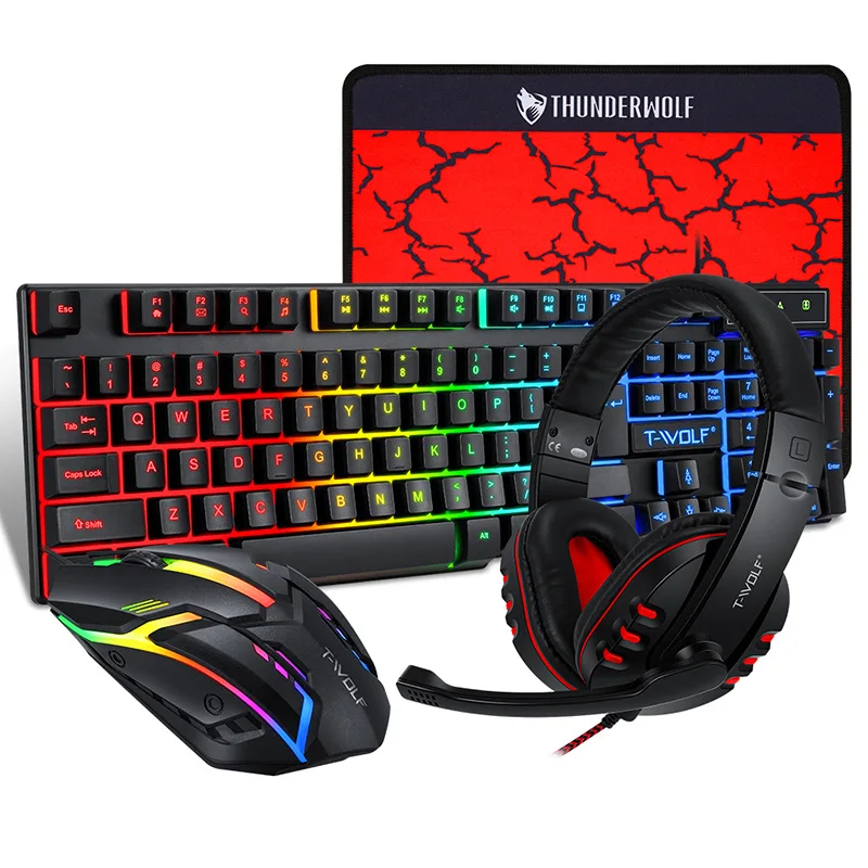 4 In 1 Gaming Keyboard Mouse Headset Set Mechanical Feeling Game 104 Keys Wire Keyboards Mice