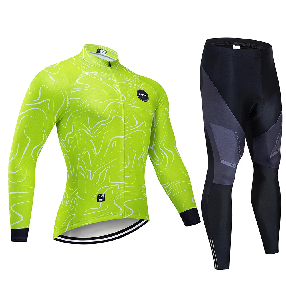 Northwave Long Sleeve Cycling Clothes Set NW Pro team Jersey men suit Breathable outdoor sportful bike MTB clothing paded - Цвет: 15
