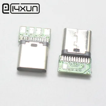 

10pcs USB3.1 TypeC Connector 14 Pin Female Socket receptacle PCB 180 Vetical Shield USB-C for USBC Male Plug Cable for Charging