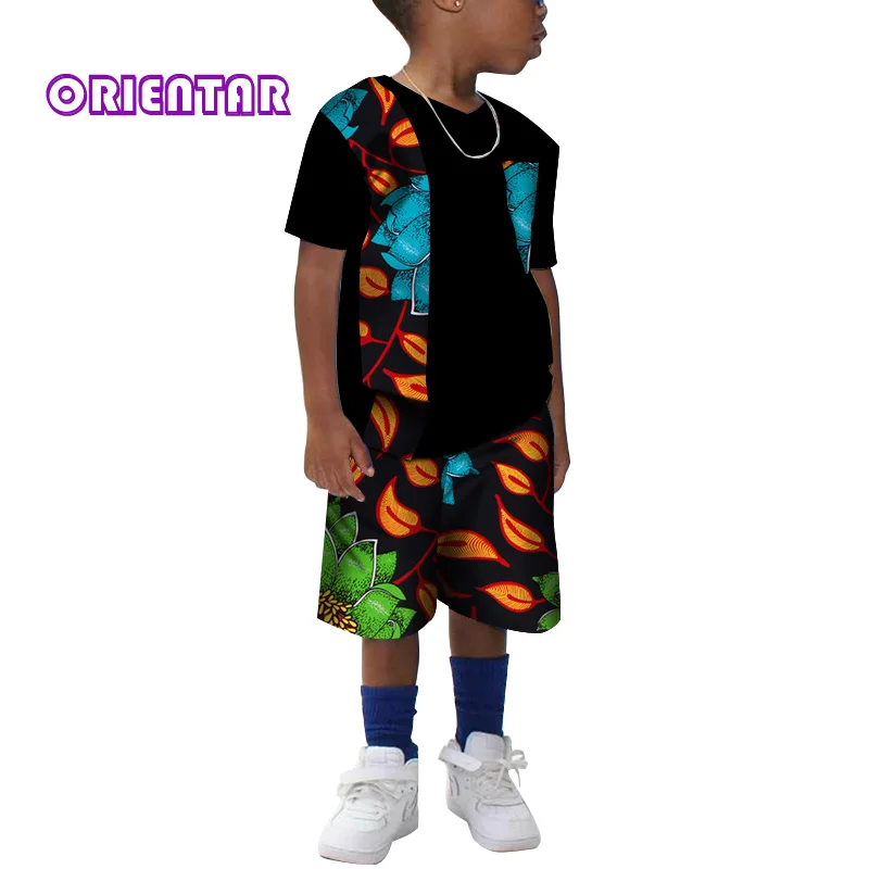 Детская одежда в африканском стиле комплект из 2 предметов, хлопковая футболка с короткими рукавами и штаны для мальчиков, одежда с принтом в африканском стиле Базен Риш, WYT214 - Цвет: 18