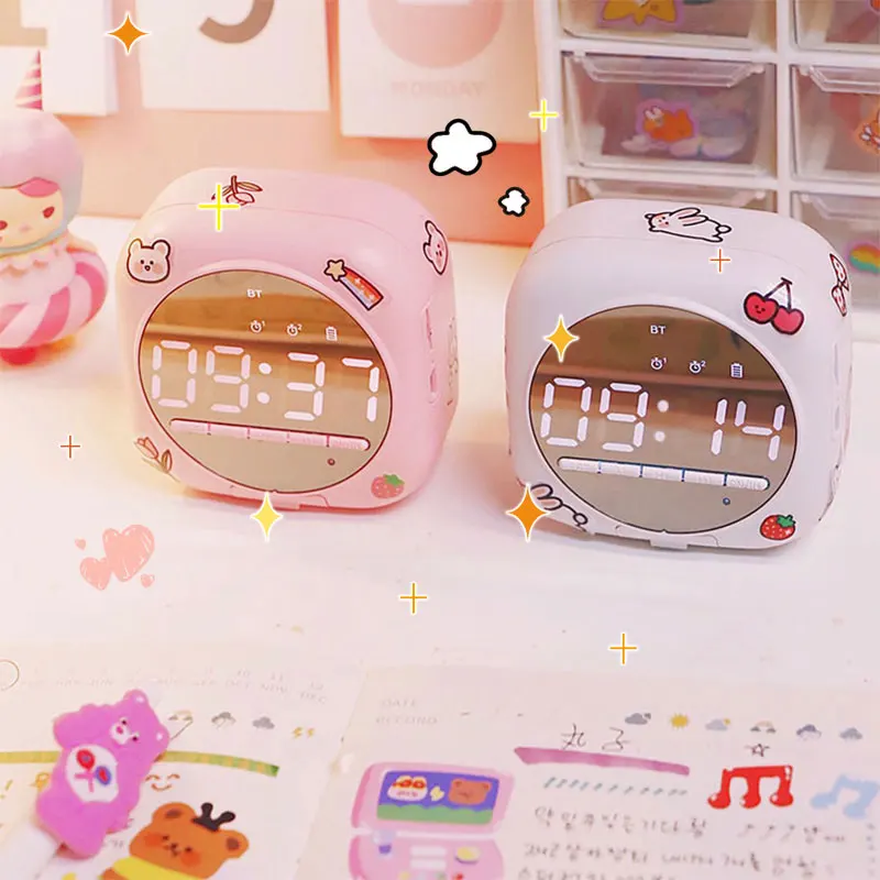 Часы Kawaii с Bluetooth-динамиком беспроводные стерео мини-часы будильник настольное