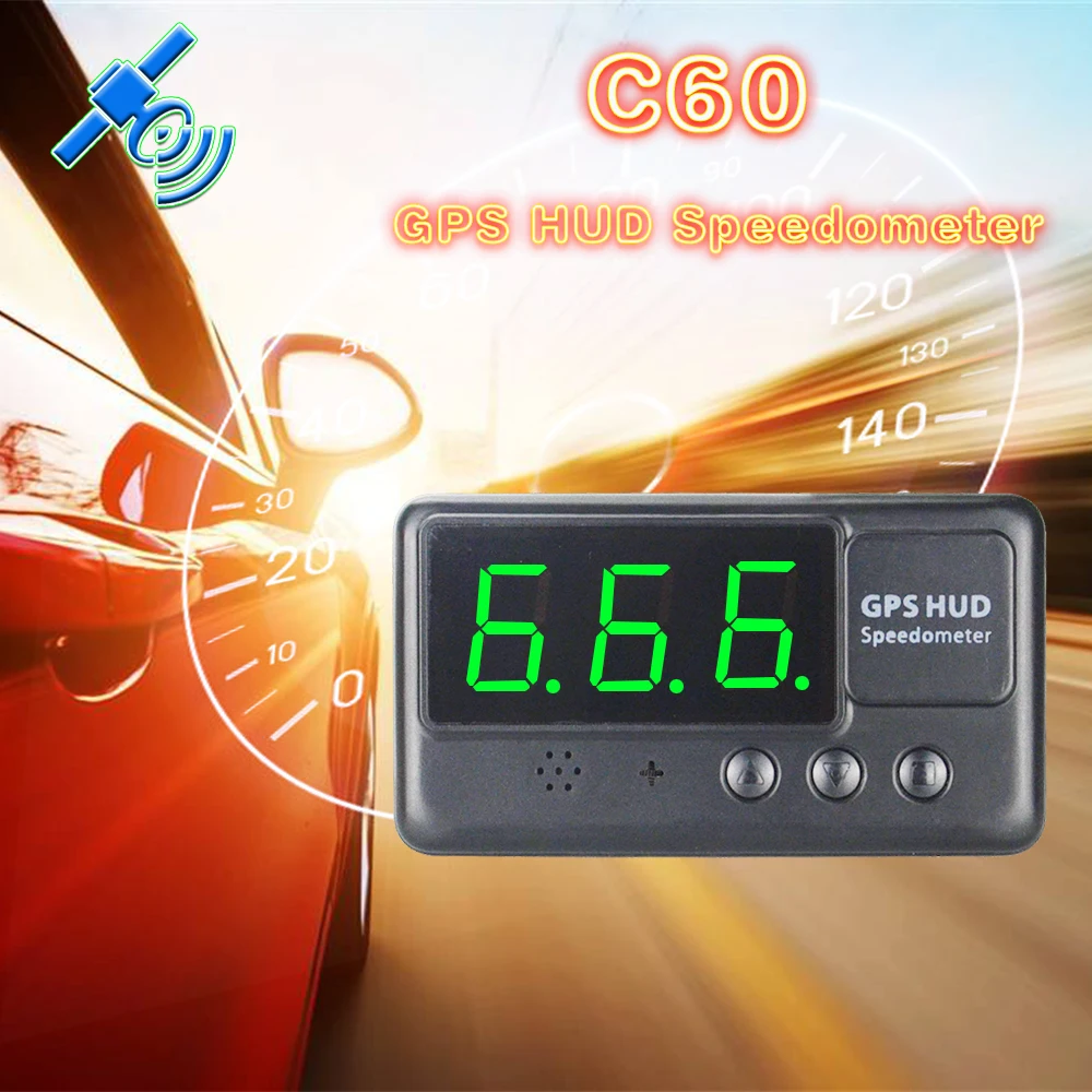 

GPS Speedometer C60 Hud Display Car KM/h Auto Electronics Speed Display Large Screen Adjust Vehicle Speed Gps Hud Speedometer