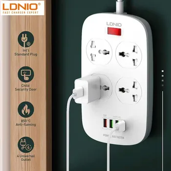 

LDNIO EU US UK 2500W Electrical Socket QC3.0 USB Fast Charging Universal Extension Power Strip 4 USB 10A Outlet 2M Smart Switch