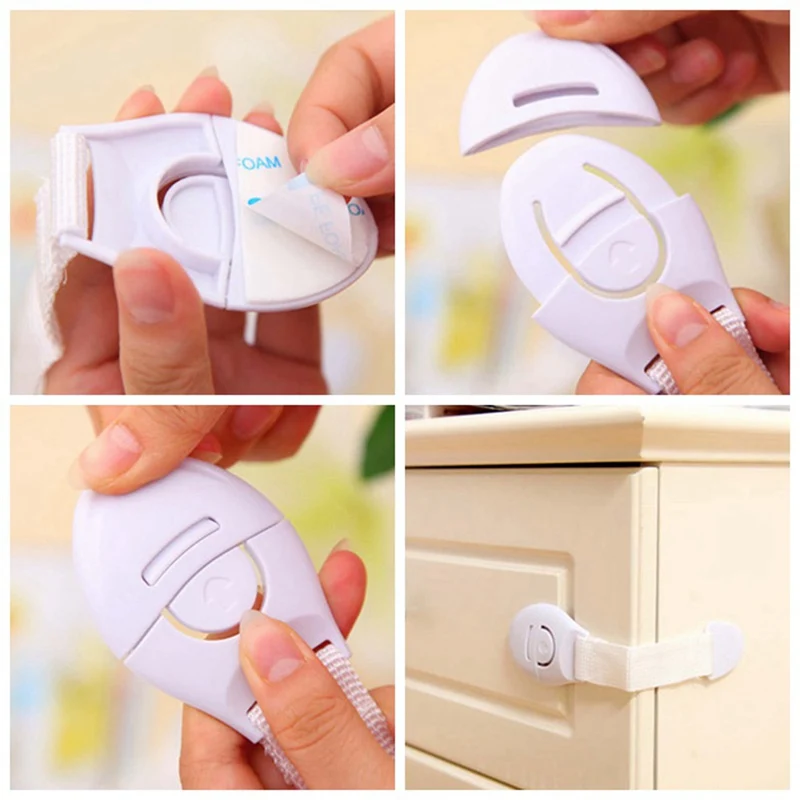 10Pcs Baby Safety Lock Drawer&Toilet Lock Multi-function Cloth Belt Safety Kids Baby Safe Care Protection Products