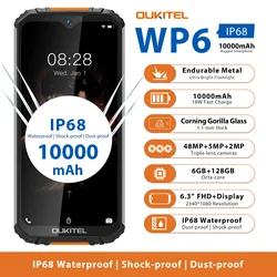 OUKITEL — Smartphone WP6, téléphone mobile robuste et étanche IP 68, Octa Core, 9V/2A, batterie 10000 mAh, triple caméra 48 MP, 6 go, 128 go, MT6771T 